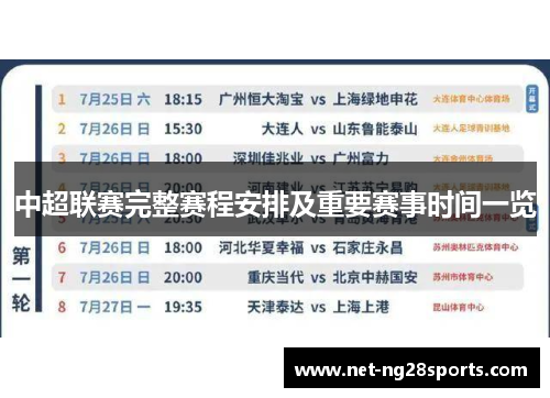 中超联赛完整赛程安排及重要赛事时间一览